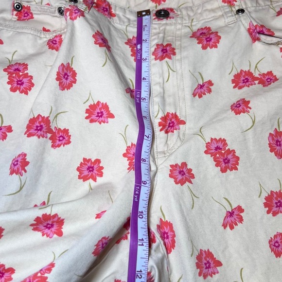 Liz Claiborne Floral Print Pants Womens 12 Cream with Pink Flowers Casual Boho - Picture 14 of 16